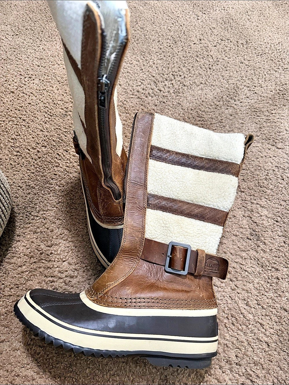 Sorel Joan of Arctic Striped Winter Boots Brown & Black US 9